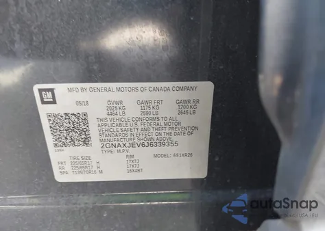 2018 Chevrolet Equinox Lt из США, поврежденный, VIN 2GNAXJEV6J6339355